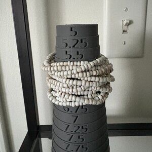 Multi Strand Natural Color Glass Bead Stretch Bracelet with Wide Wooden Clasp